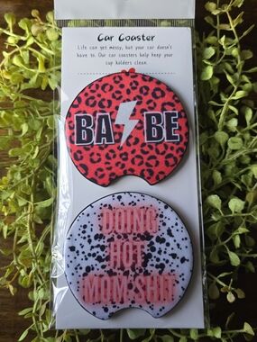 Car Coaster Set - Red Leopard & White Speckle